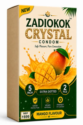 Zadiokok 5 Inch Crystal Condom with Extra Dotted Mango Flavour, Reusable & Comfortable Fit (2 Pcs Set)