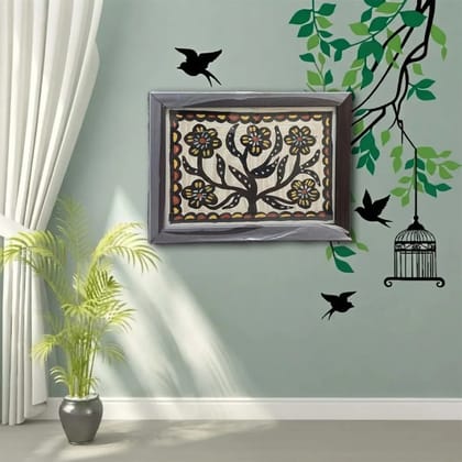Handpainted Sohrai Tree of Life Painting Framed Tribal Wall Art