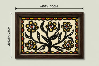 Handpainted Sohrai Tree of Life Painting Framed Tribal Wall Art