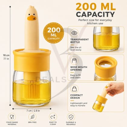 V3Deals Plastic Oil Dispenser Bottle with Silicone Brush | 200ML Leakproof Jar Design, Transparent Jar, Cooking & Baking, BBQ Use, Versatile Container