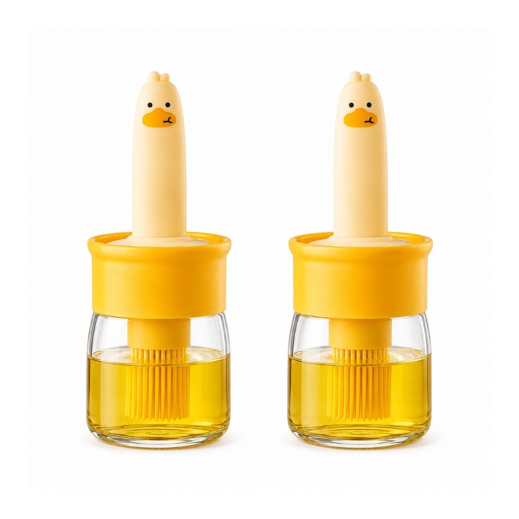 V3Deals Plastic Oil Dispenser Bottle with Silicone Brush | 200ML Leakproof Jar Design, Transparent Jar, Cooking & Baking, BBQ Use, Versatile Container