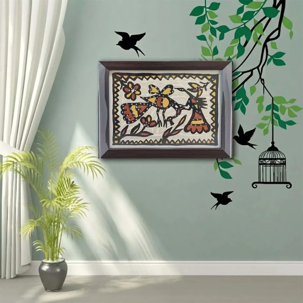 Sohrai Khovar Painting Peacock Motifs Tribal Wall Art