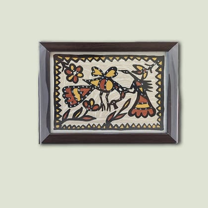 Sohrai Khovar Painting Peacock Motifs Tribal Wall Art