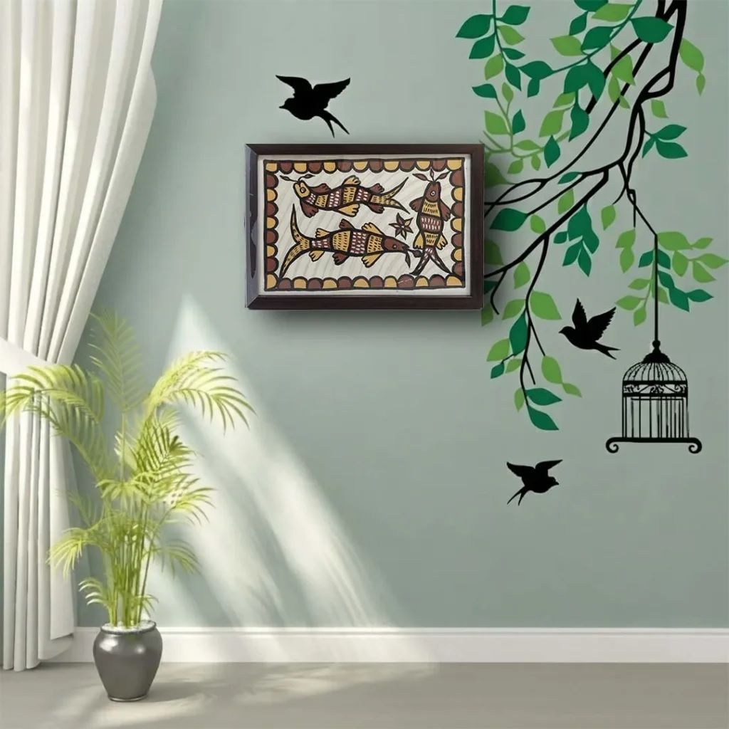 Handcrafted Sohrai Khovar Fish Motif Painting - Paint and Wallpapers | Buy online on ZillyBuy