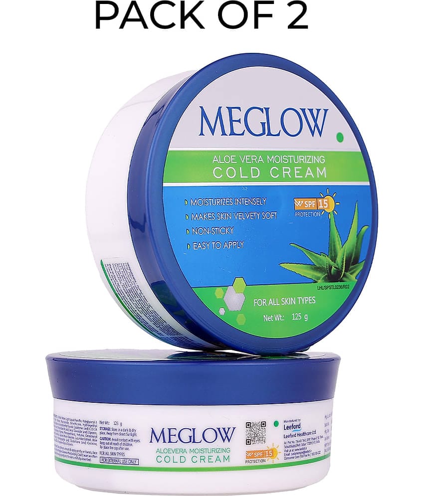Meglow Aloe Vera Moisturizing Cold Cream for Dry Skin with SPF 15 Protection 50g ( Pack of 2 )
