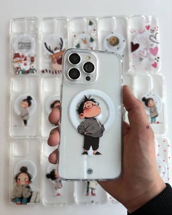Cute Girl Boy Portraits Custom Magsafe Clear Transparent iPhone Hybrid Silicone Slim Case-Design 8