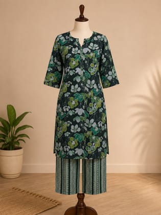 Glamvila Sage Blossom Kurti Palazzo Set
