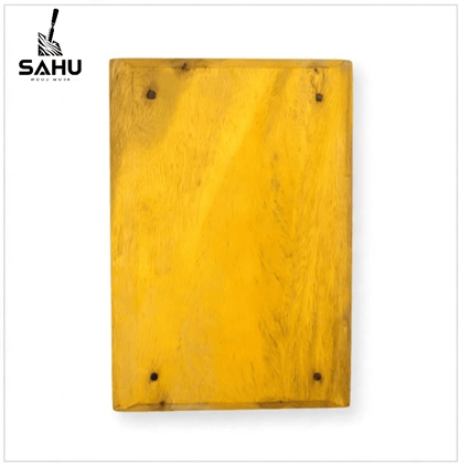 Handcrafted Wooden Pooja Chowki / Pida (11 x 7.5 x 3 Inch) - Traditional Yellow Puja Bajot