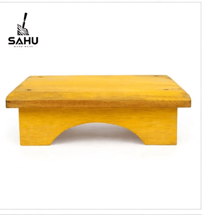 Handcrafted Wooden Pooja Chowki / Pida (11 x 7.5 x 3 Inch) - Traditional Yellow Puja Bajot