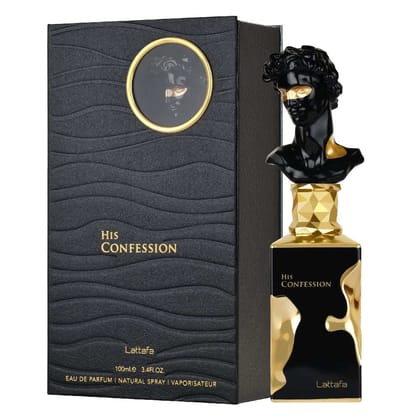 Lattafa His Confession Eau De Parfum 100ml for Men Premium Luxury Long Lasting Sophisticated Spicy Woody Amber Warm Aromatic Designer Fragrance