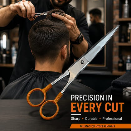 Meerut Stainless Steel Orange Ring Handle Saloon Scissor