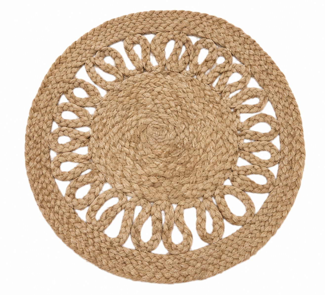 Round Braided Jute Doormat with Loop Design - Natural Tan