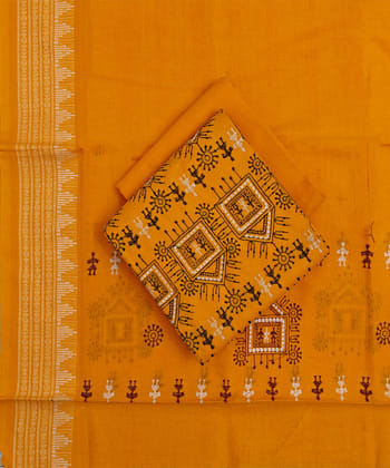 Yellow Sambalpuri Handwoven Ikat Suit Set SFCSUT2506