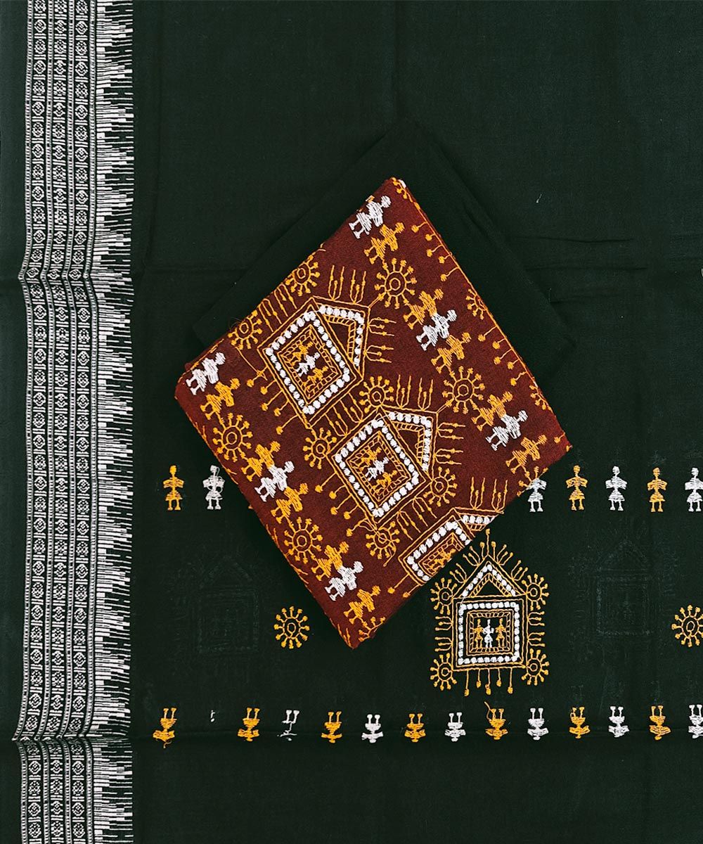 Maroon Black Sambalpuri Handwoven Ikat Suit Set SFCSUT2507
