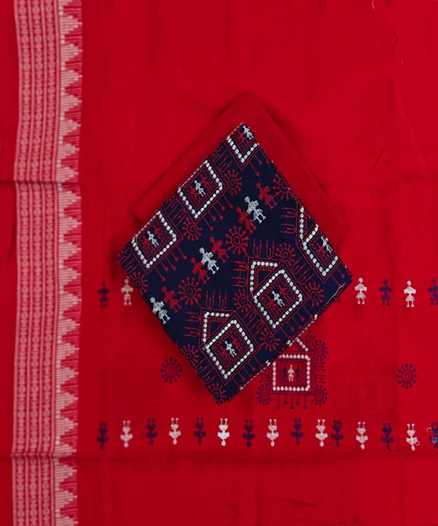 Blue Maroon Sambalpuri Handwoven Ikat Suit Set SFCSUT2509