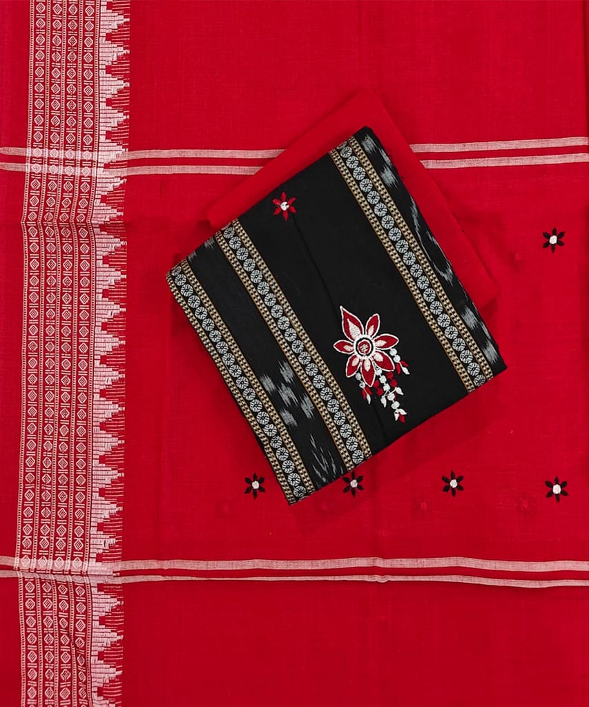 Black Maroon Sambalpuri Handwoven Ikat Suit Set SFCSUT2512