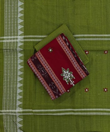 Maroon Olive Sambalpuri Handwoven Ikat Suit Set SFCSUT2513