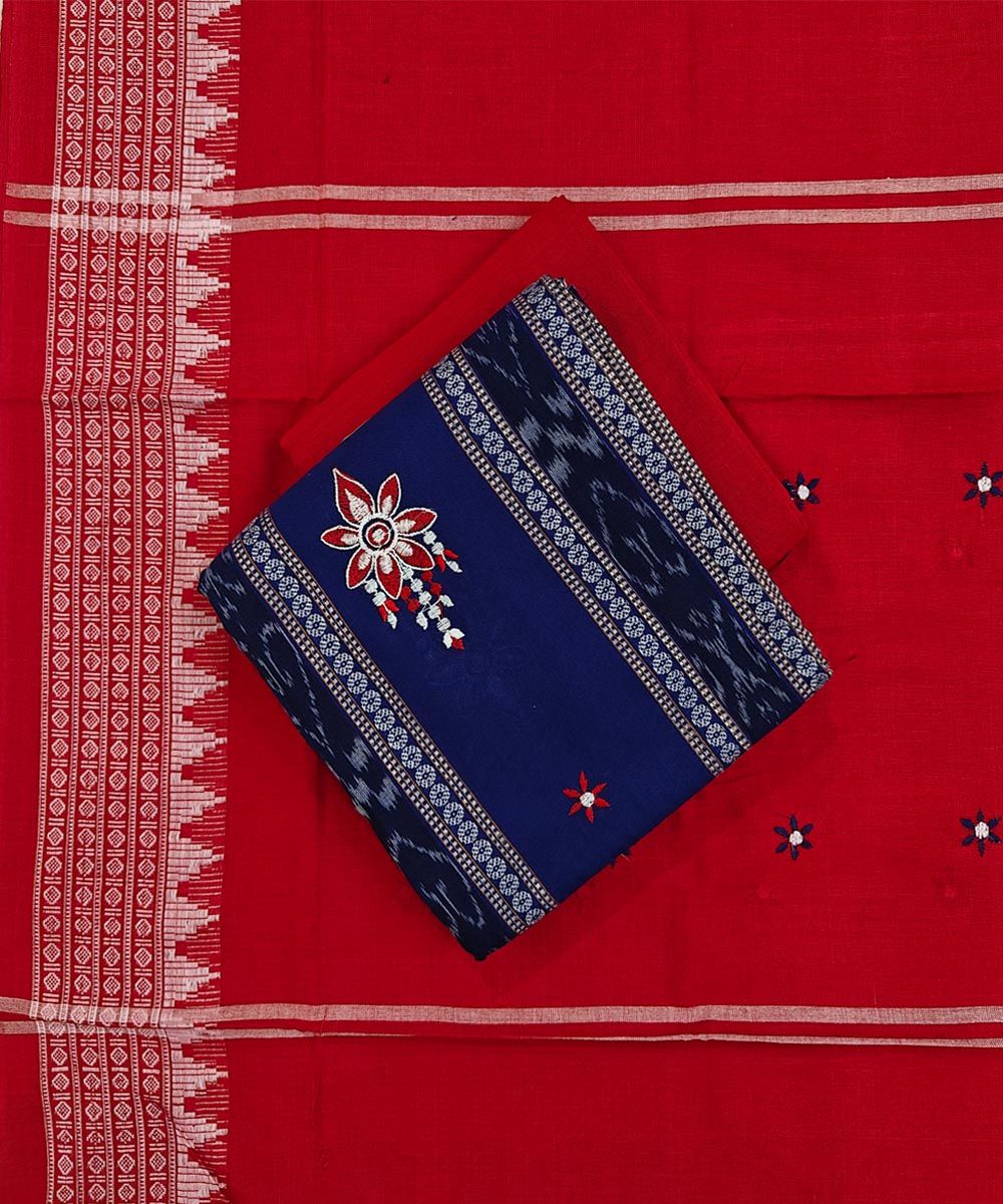 Blue Maroon Sambalpuri Handwoven Ikat Suit Set SFCSUT2514