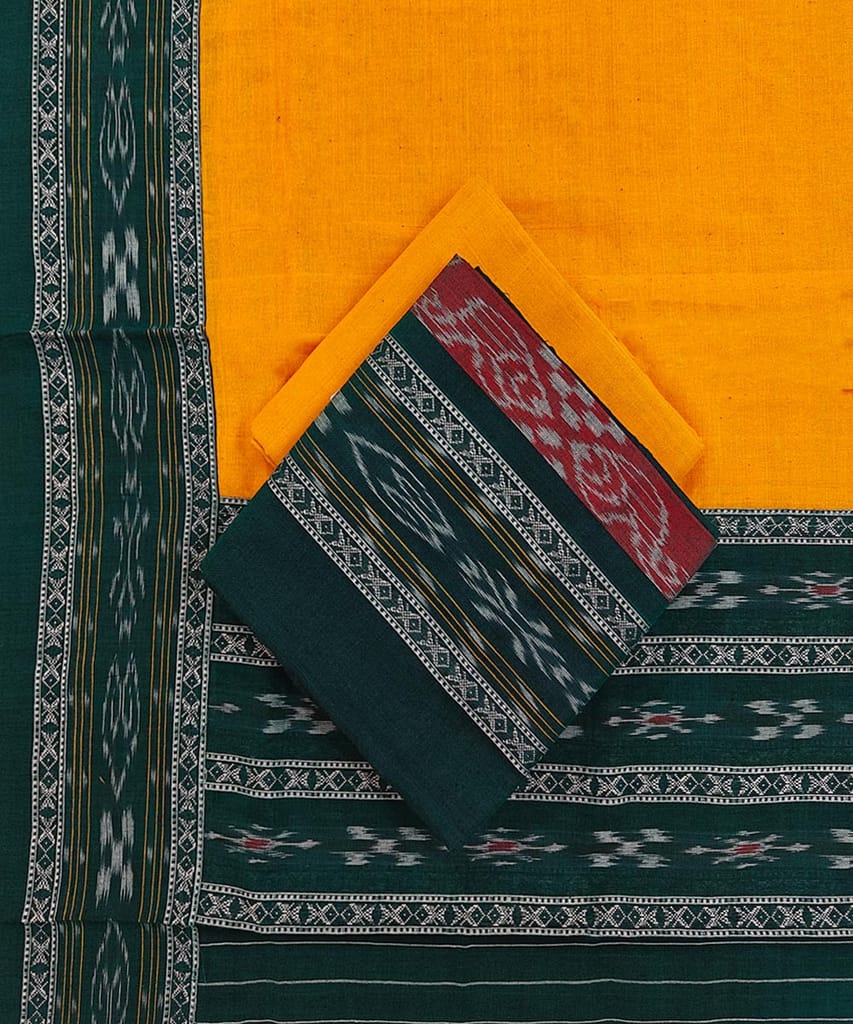 Green Yellow Sambalpuri Handwoven Ikat Suit Set SFCSUT2516