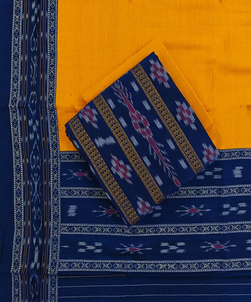 Blue Yellow Sambalpuri Handwoven Ikat Suit Set SFCSUT2519
