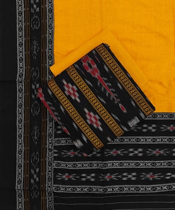 Black Yellow Sambalpuri Handwoven Ikat Suit Set SFCSUT2520