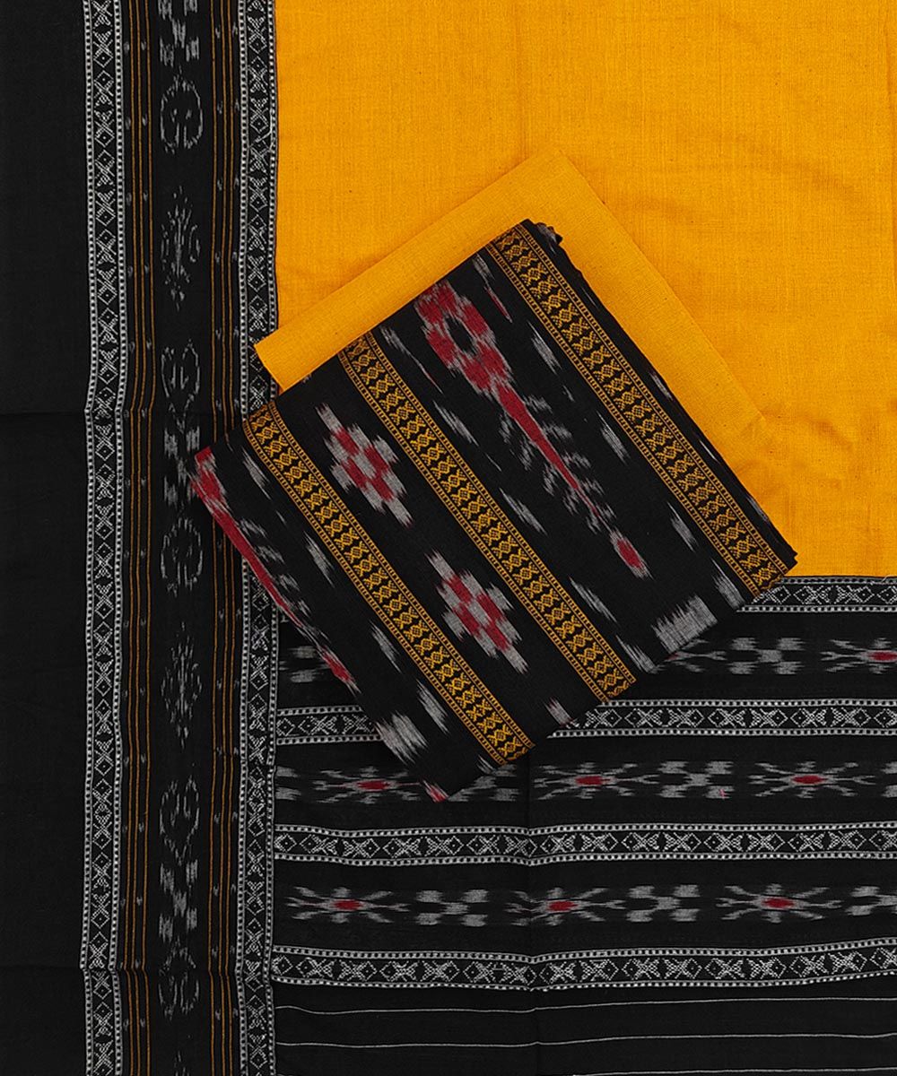 Black Yellow Sambalpuri Handwoven Ikat Suit Set SFCSUT2520