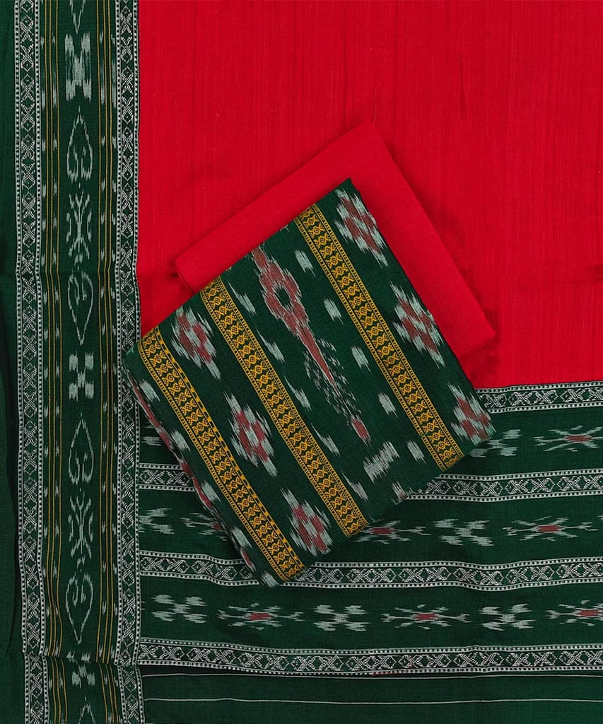 Green Maroon Sambalpuri Handwoven Ikat Suit Set SFCSUT2521