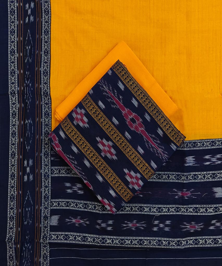 Blue Yellow Sambalpuri Handwoven Ikat Suit Set SFCSUT2523