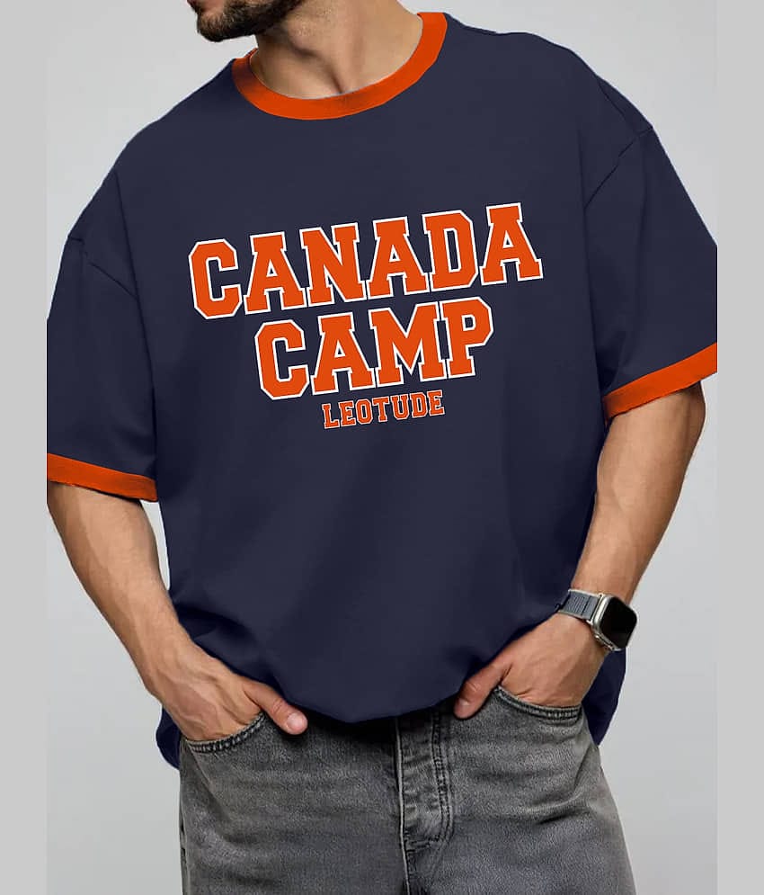 Leotude Men Cotton Blend Oversized Fit Printed T-Shirt ( Navy )