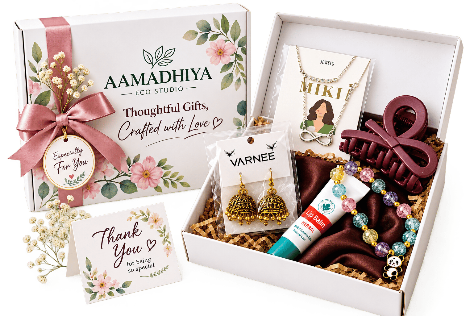 Aamadhiya Eco Studio Premium Curated Gift Hamper – Handpicked Jewellery, Accessories & Self-Care Essentials | Thoughtful Gift Box