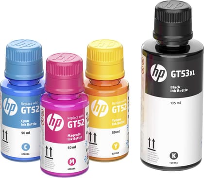 Hp Gt53xl Set of 4 Colors Black Cyan Yellow Magenta Original Ink Bottle (1vv21aa)