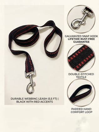 Black & Red Nylon Dog Leash for Medium & Large Dogs