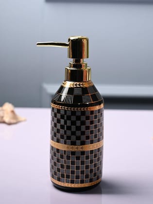 Ceramic Black Cylindrical Soap Dispenser - Geometrical Glossy Finish Ceramic Black Cylindrical Soap Dispenser - Geometrical Glossy Finish