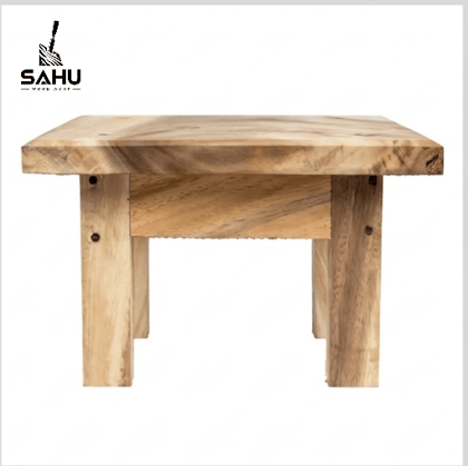 Solid Wooden Puja Chowki & Low Sitting Pida Stool for Mandir and Kitchen (11x10x7 Inch)