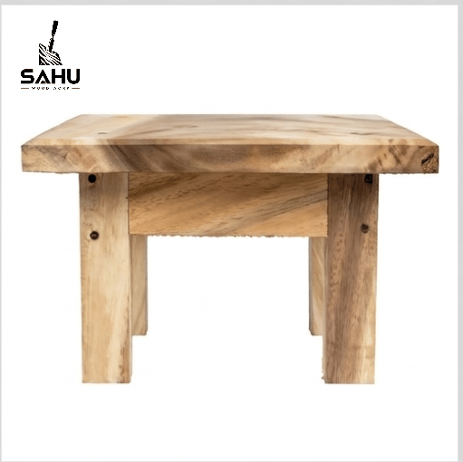 Solid Wooden Puja Chowki & Low Sitting Pida Stool for Mandir and Kitchen (11x10x7 Inch)