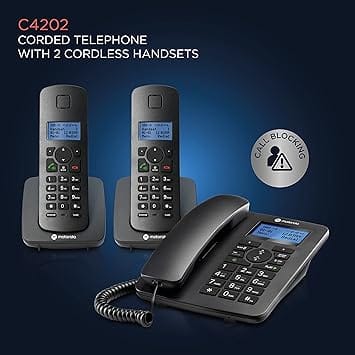 Motorola Voice C4202 Corded Telephone and Digital Cordless Handset with Answering Machine 