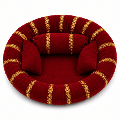 M/S STYLE MOMENTS & GIFT COLLECTION Laddu Gopal Aasan | Premium Red Velvet Poshak Aasan with Golden Embroidery | Designer Chowki Aasan for Bal Gopal