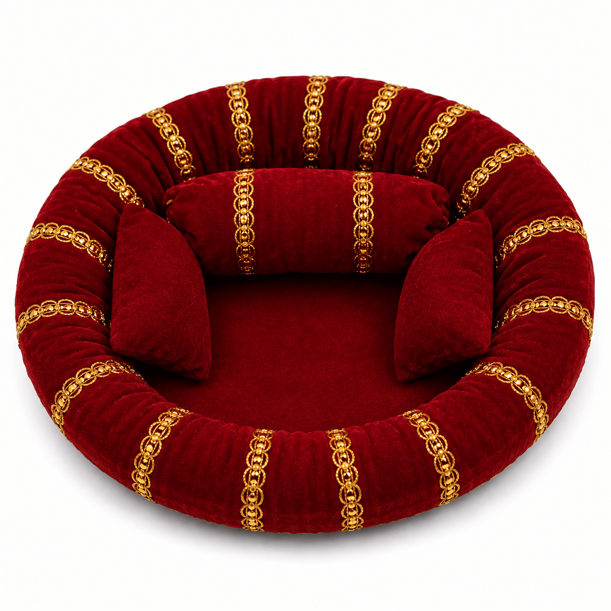 M/S STYLE MOMENTS & GIFT COLLECTION Laddu Gopal Aasan | Premium Red Velvet Poshak Aasan with Golden Embroidery | Designer Chowki Aasan for Bal Gopal