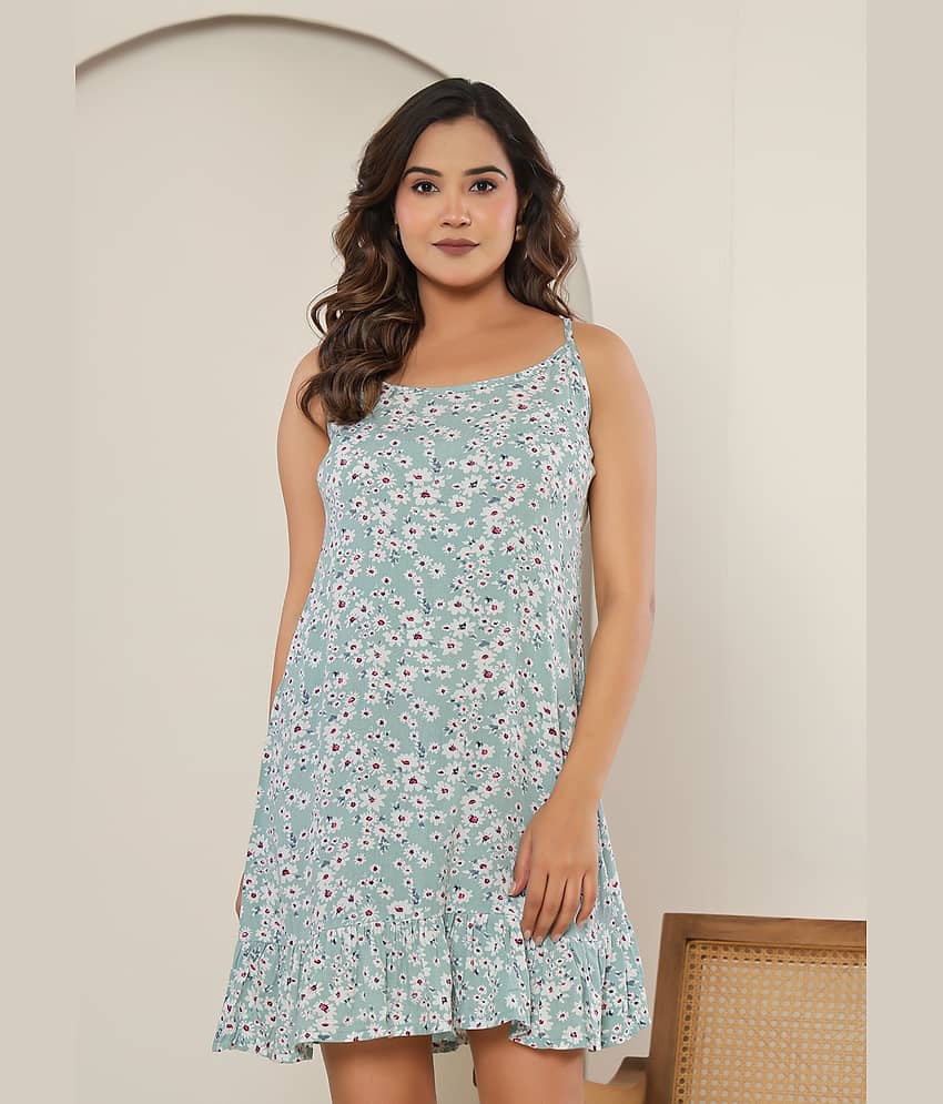Flamboyant Women Rayon A-line Dress ( Green )