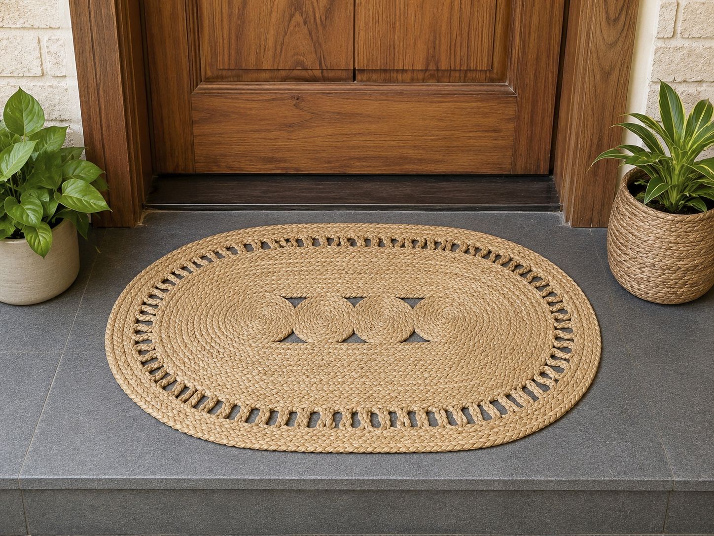 Natural Jute Oval Hand-Braided Doormat and Accent Rug