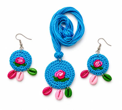 Handmade Blue Crochet Floral Jewellery Set with Matching Earrings, Necklace & Bracelet | M/S STYLE MOMENTS & GIFT COLLECTION