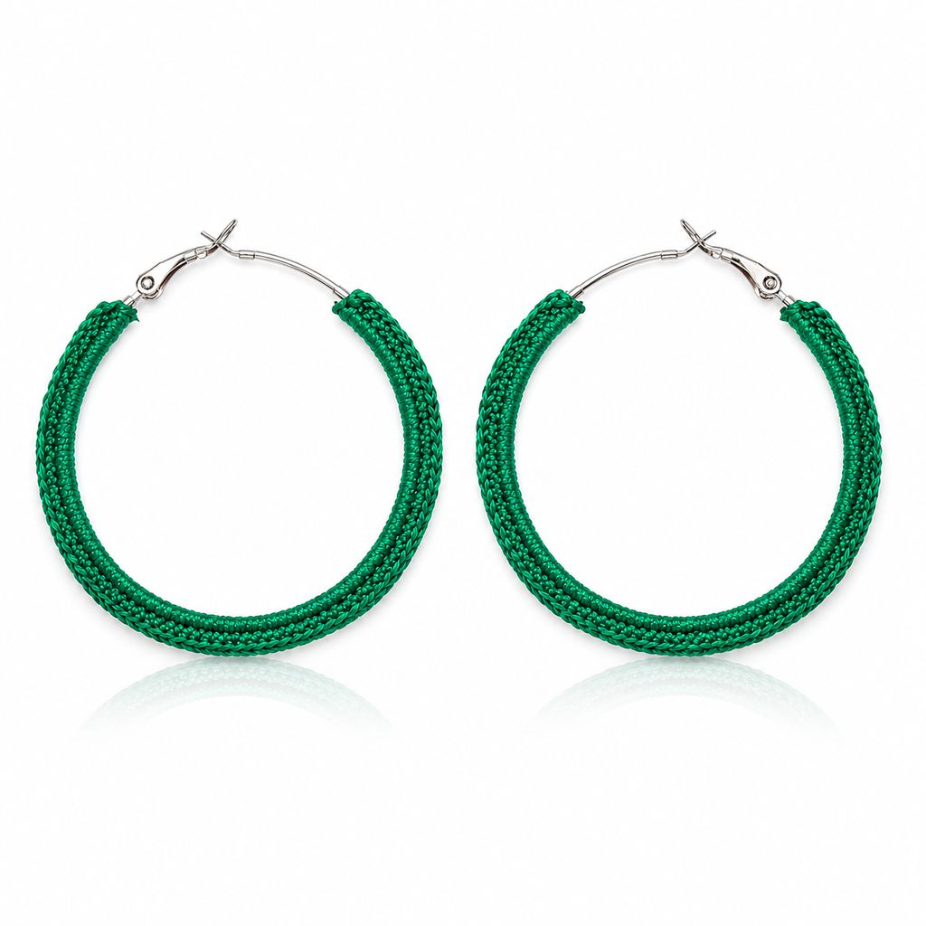 Handmade Emerald Green Hoop Earrings | Lightweight Stylish Crochet Fashion Jewellery | M/S STYLE MOMENTS & GIFT COLLECTION - Earrings | Buy online on ZillyBuy