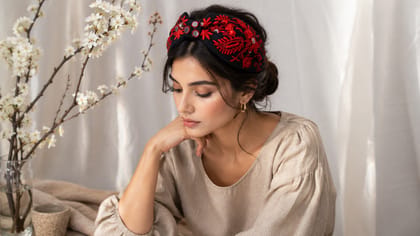 Embellished mirror-work headband with premium gift box