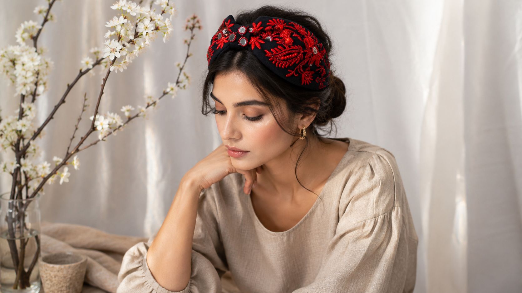 Embellished mirror-work headband with premium gift box