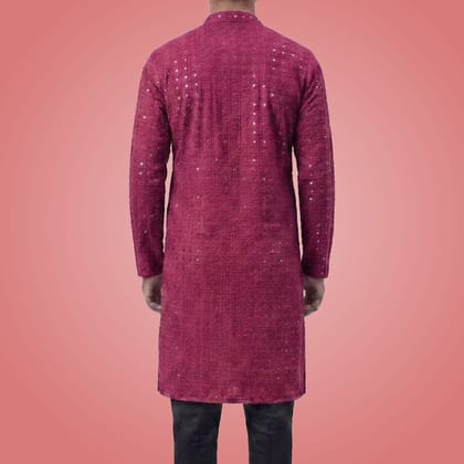 Men’s Wine Chikankari Embroidered Kurta (Size-44)