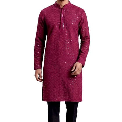 Men’s Wine Chikankari Embroidered Kurta (Size-44)