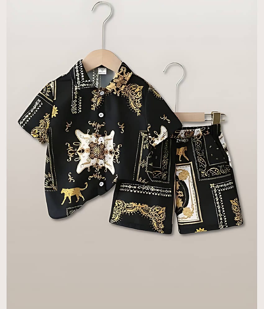 Ocvito Pack of 1 Boys Cotton Shirt & Shorts Set ( Black )