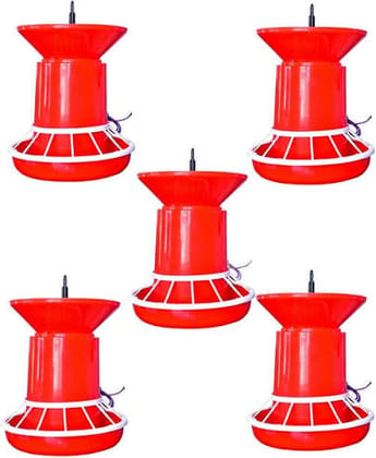 GRREN1 Poultry Hanging Gravity Feeder for Chickens, Red Plastic, Large