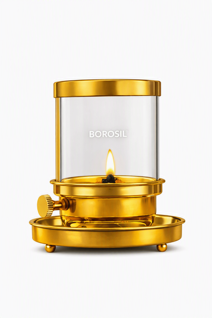 Borosil Medium Size Vandana Diya With Adjustable Nobe Brass Glass Oil Lamp - Pooja Needs | Buy online on ZillyBuy