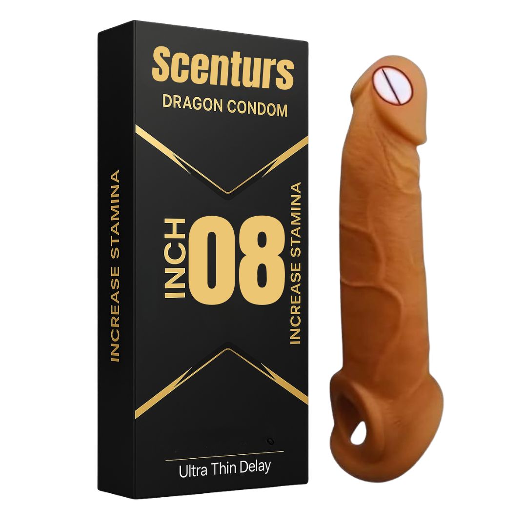 Scenturs 8 Inch Dragon Condom Reusable Chocolate Flavour, Intense Sensation Realistic Skin Feel & Safe Protection Comfortable pack of 1 pcs